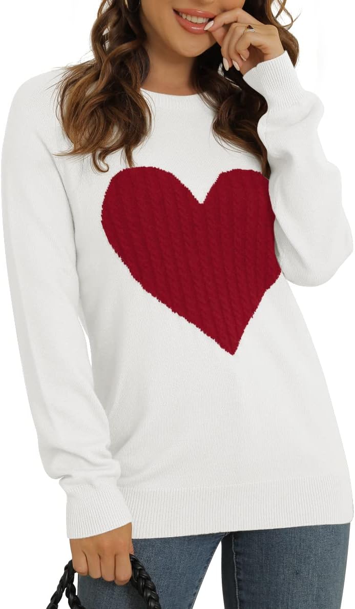 QIXING Women's Pullover Sweater Round Neck Long Sleeve Heart-Shaped Sweater - Image 5