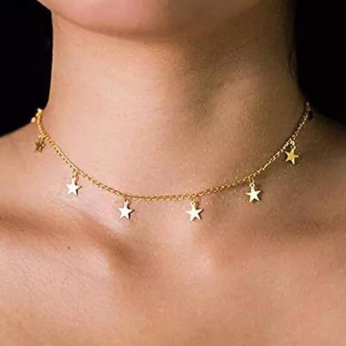 Miniatura 4 de Tiantian - Gargantilla de estrella chapada en oro para mujer, joyería de estrella de luna, rellenos estéticos de Navidad y regalos de cumpleaños