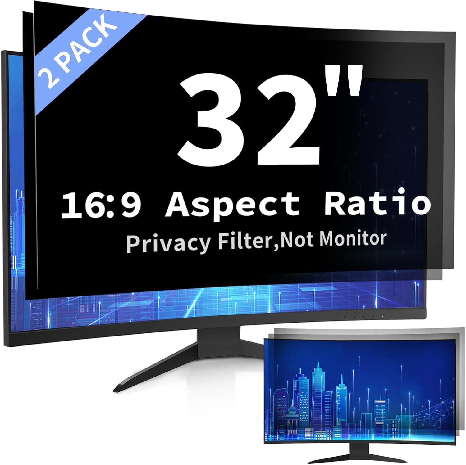 2 Pack 32 Inch Privacy Screen Filter for 16:9 Curved and Flat