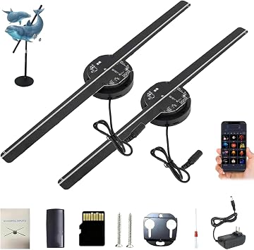 My Holo Screen, 3D Hologram Fan Projector, Holoscreen Fan, 16.5-inch 3D Myholoscreen with WiFi   App control, DIY Content, 224 High-brightness LEDs, for Trade Shows, Parties, Events 2Set