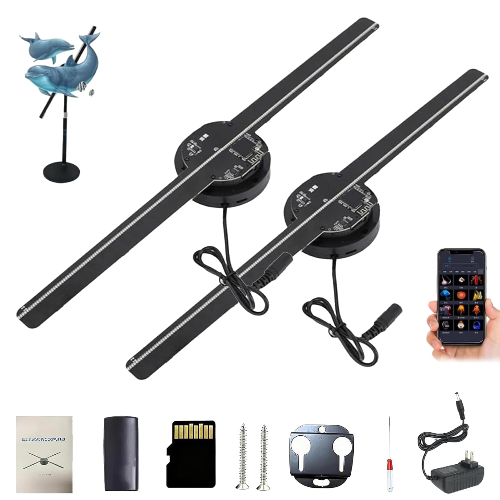 My Holo Screen, 3D Hologram Fan Projector, Holoscreen Fan, 16.5-inch 3D Myholoscreen with WiFi ๏ผ App control, DIY Content, 224 High-brightness LEDs, for Trade Shows, Parties, Events (2Set)
