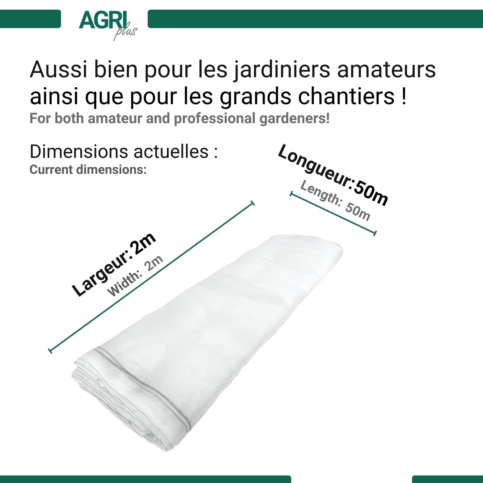 AGRI plus Filet de Protection des légumes 2 x 50 m I Filet de Protection des Cultures indéchirable I Filet Transparent pour l'extérieur I Résistant aux UV & poreux I Mailles 0,8 x 0,8 mm