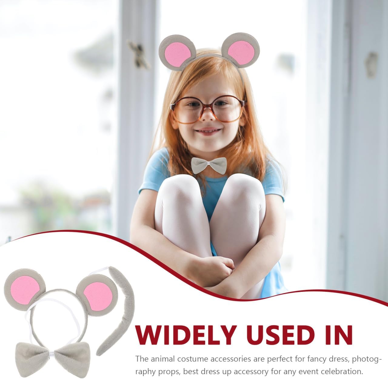 6 Pieces Mouse Costume Set - Fluffy Mouse Ears Headband, Tails and Bow Ties for Halloween Christmas Birthday Cosplay - Cute Animal Dress-Up Party Kit - Image 4