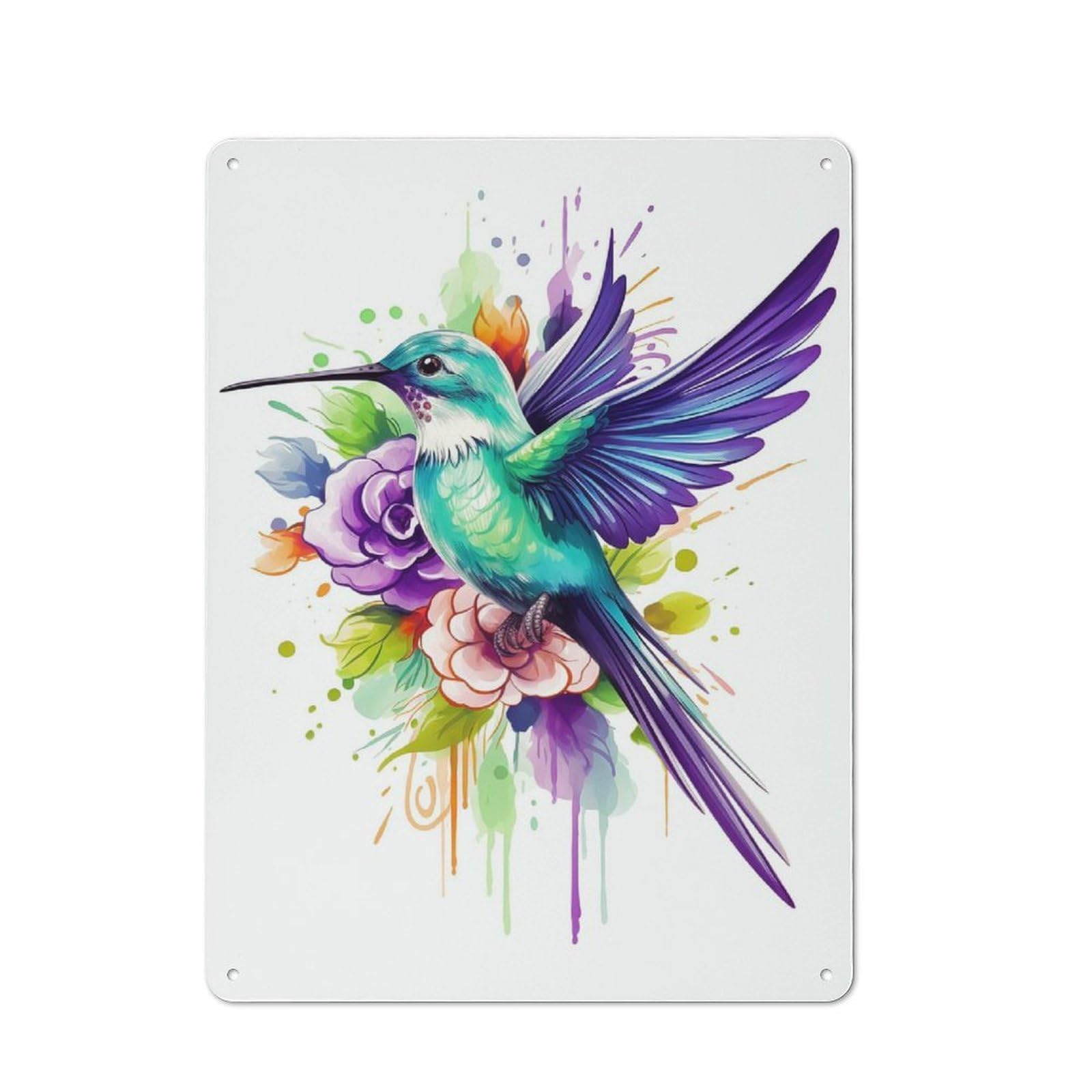 Junmoney Watercolor Hummingbird Vintage Tin Sign 40X30cm For Hobby Room Or Studio, A New Home Present For Creative Interior Collectors