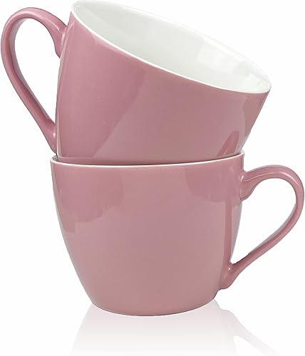 MECOWON Tazas de café de porcelana de 30 onzas, juego de 2 tazas grandes para sopa, cereales y ensalada (rosa)