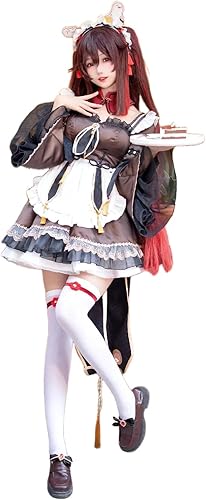 Genshin Impact para HuTao Maid Fanart Lolita, disfraz de cosplay para fiesta de Halloween