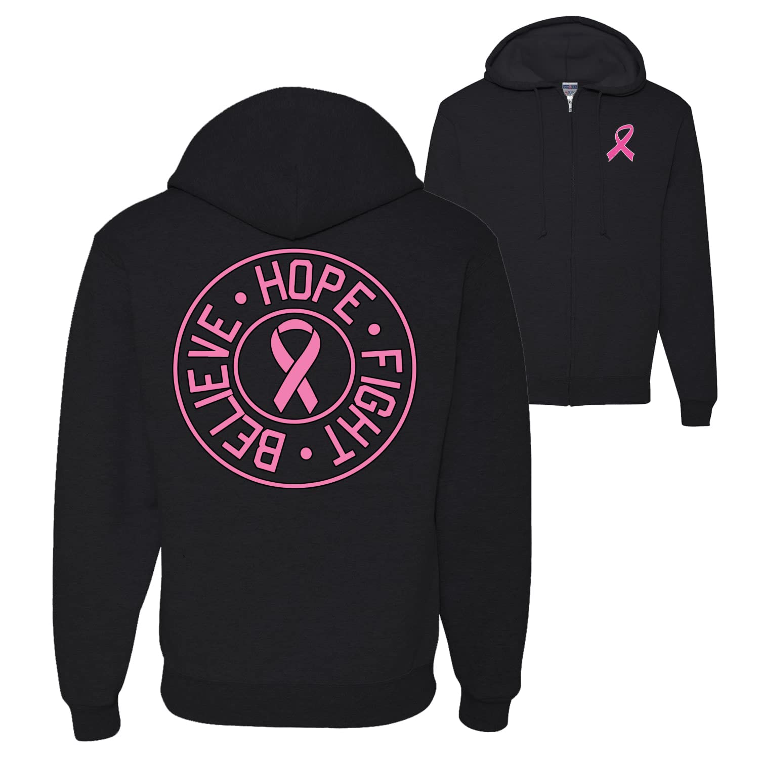 Wild Bobby Breast Cancer Awareness Hope Pink Ribbon Zip Up Hoodie