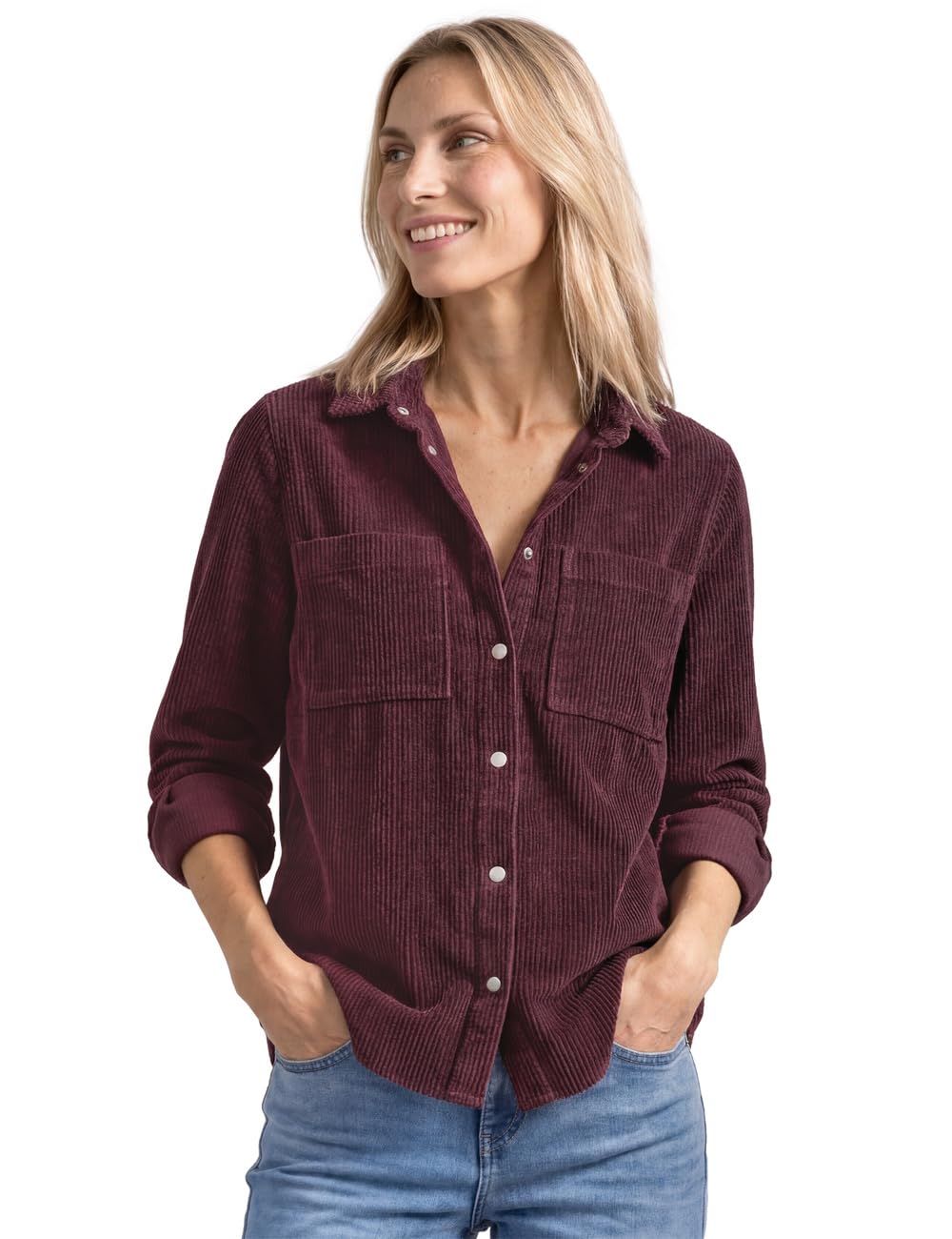 Street One Long Sleeve Corduroy Shirt Blouse with Buttons Rustic Rouge 44