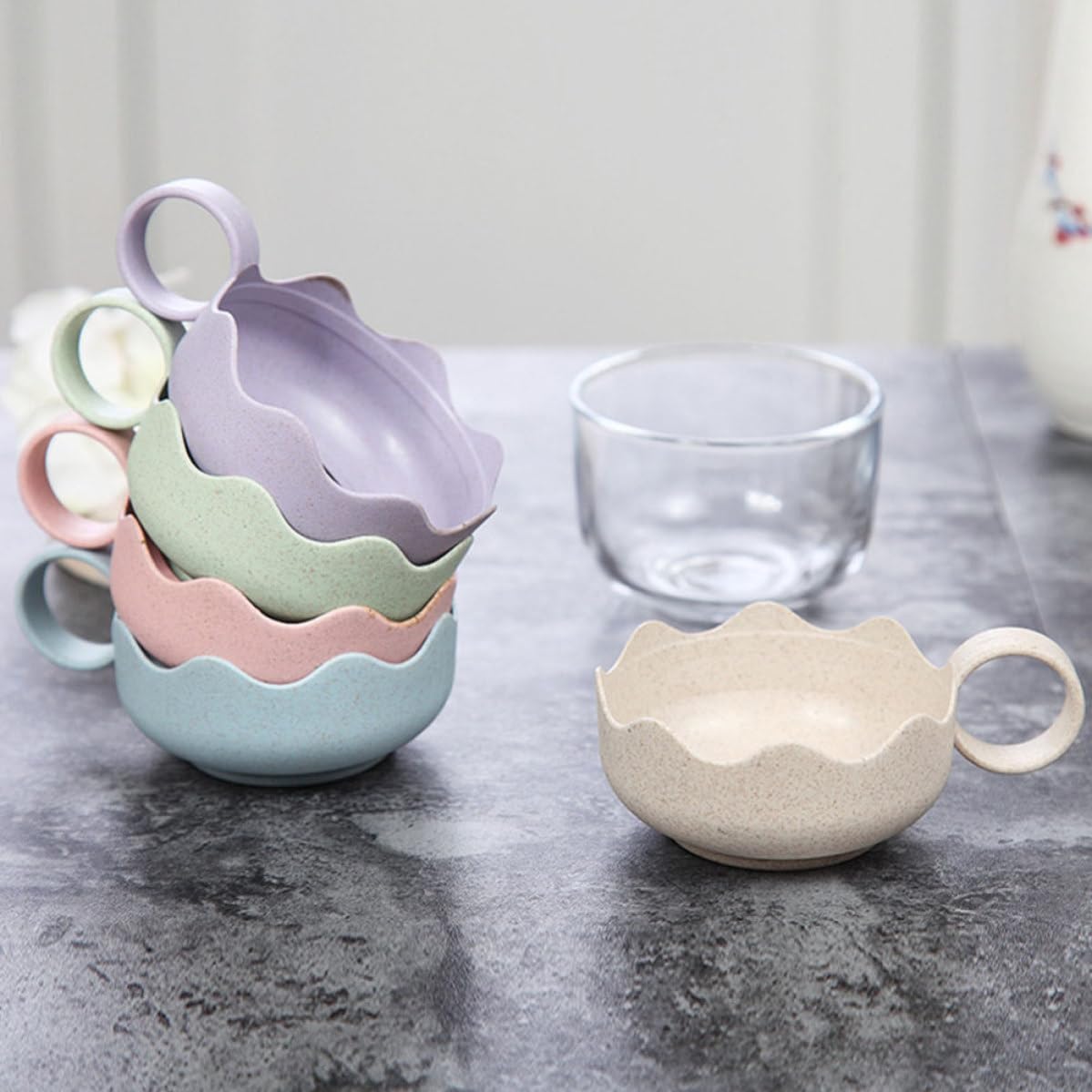 4pcs Thickened Glass Drinking Cups with Handle Design, round Wheat Style Mugs for Milk, Juice, Tea, Sturdy and Adorable Drinkware Set for Home Use Color Color