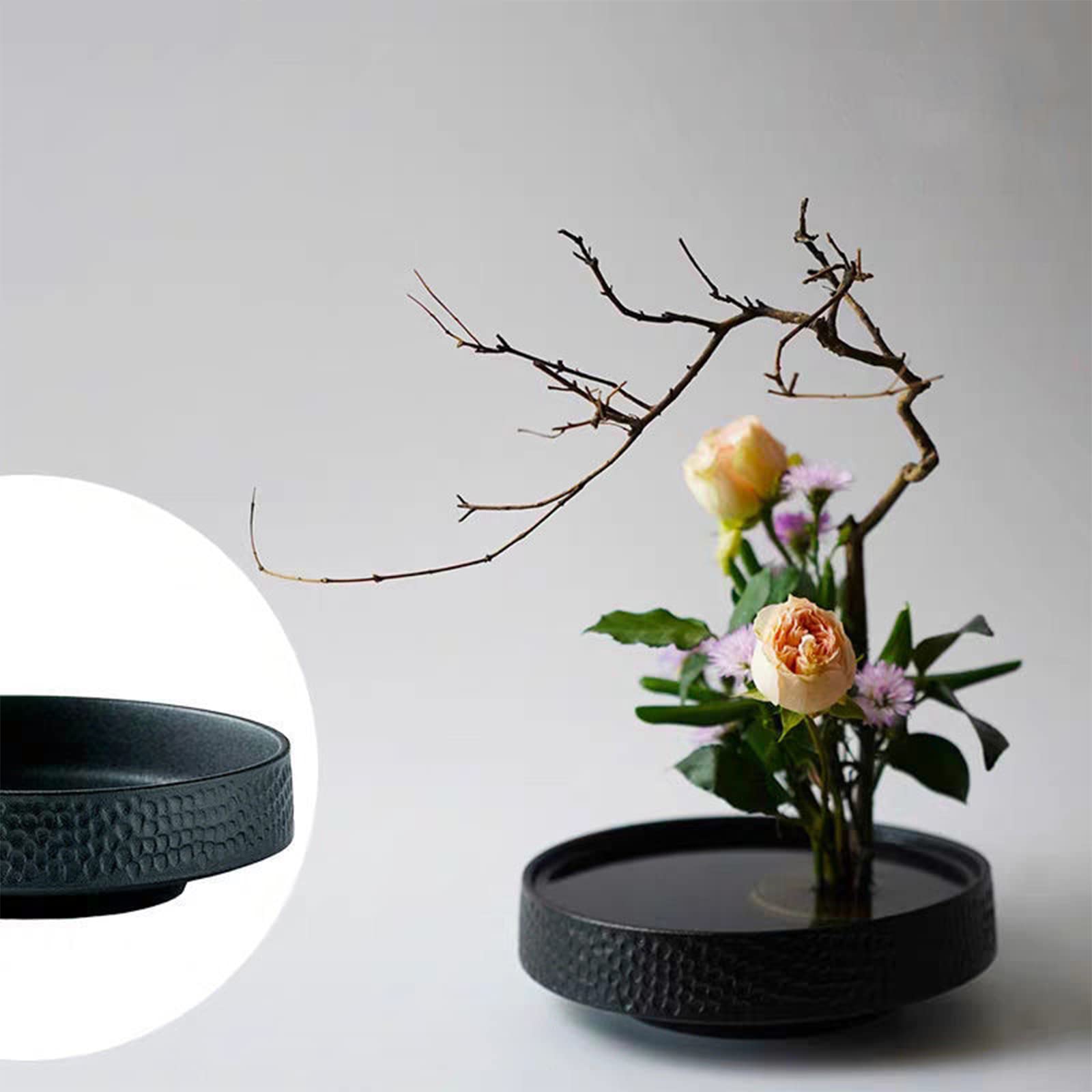 WANDIC Blumenarrangement Zubehör, Innen- und Außen kreisförmige Keramik Blumentöpfe, Hämmer, Schwarze Blumentöpfe, verwendet für IKEA Florale Home Office Dekoration