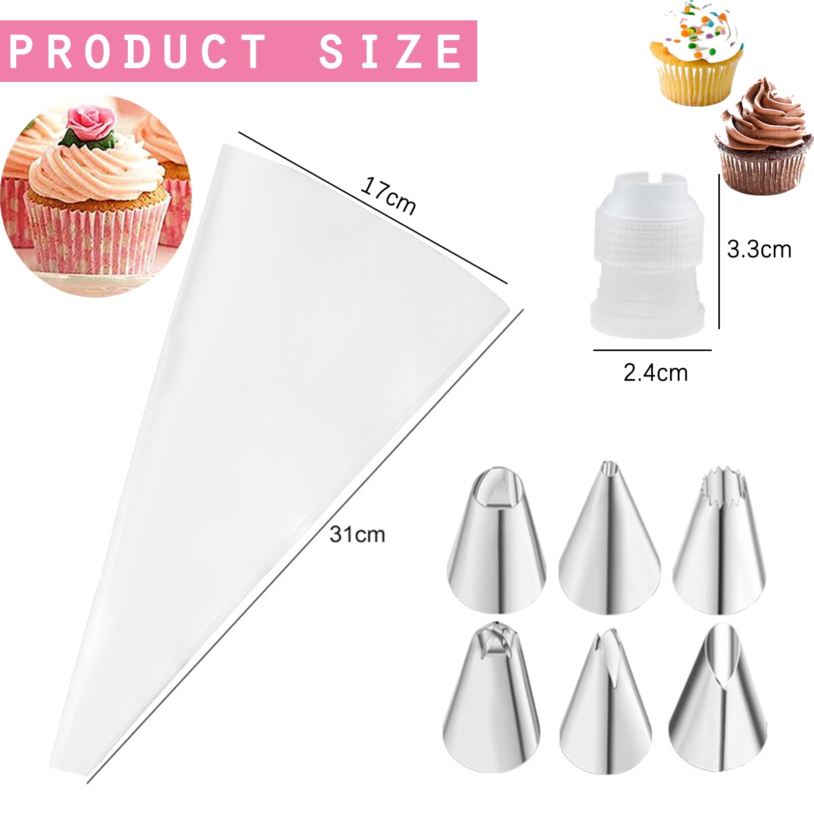 16 Piping Bags Set of Nozzles Pastry Adapter, Recyclable, Waterproof and Non-Slip, Safe and Non-Toxic - Image 2