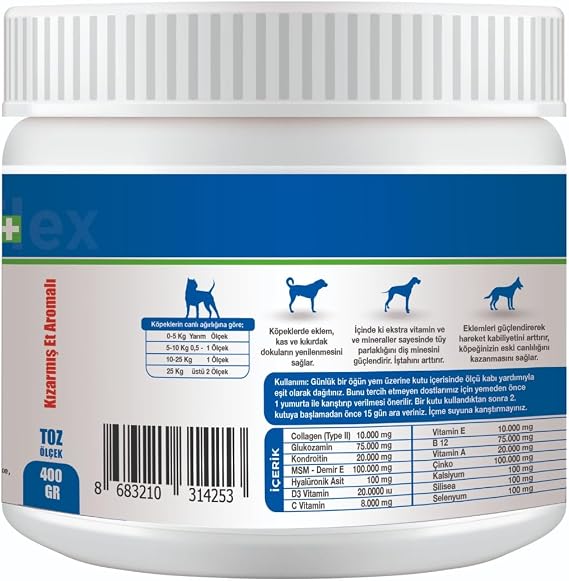 Collagen Glukozamin 400 gr Köpek Gelişimi İçin Yeni Nesil Multivitamin, Köpek Takviyesi - Yeni Nesil Kemik, Kas ve Eklem Destekleyicisi