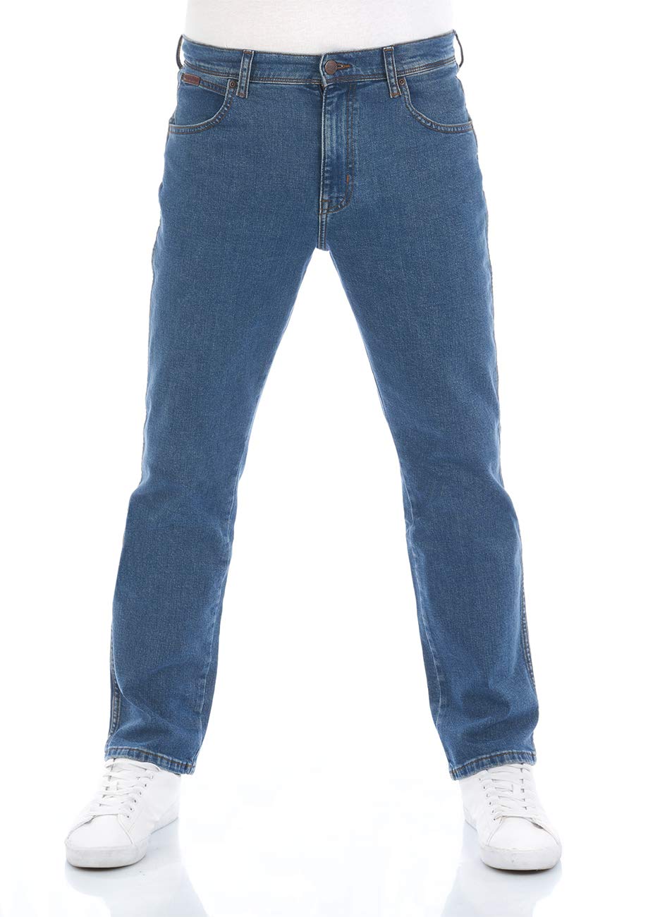 Wrangler Herren Jeans Regular Fit Texas Stretch Hose Blau Authentic Straight Jeanshose Denim Hose Baumwolle Blue w38, Farbe: Green Island, Größe: 38W / 32L