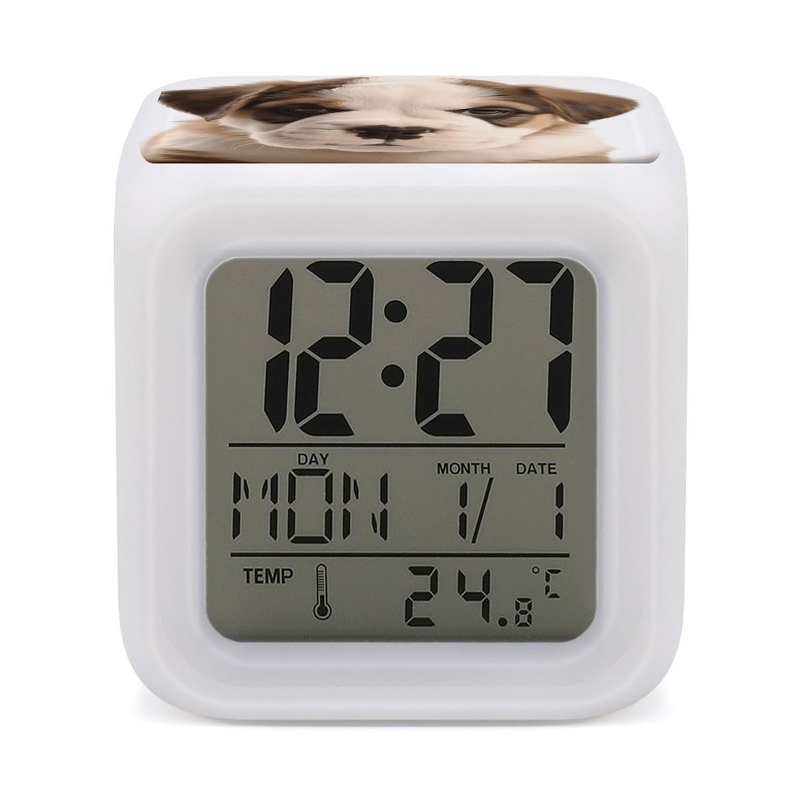 JTREHY Dog Puppies Alarm Clock Digital Dimmable Clock for Bedroom LED Display Screen Mini Clocks 7 Color Dimmable Night Lights Time-to-Rise Alarm Clocks for Office Living Room
