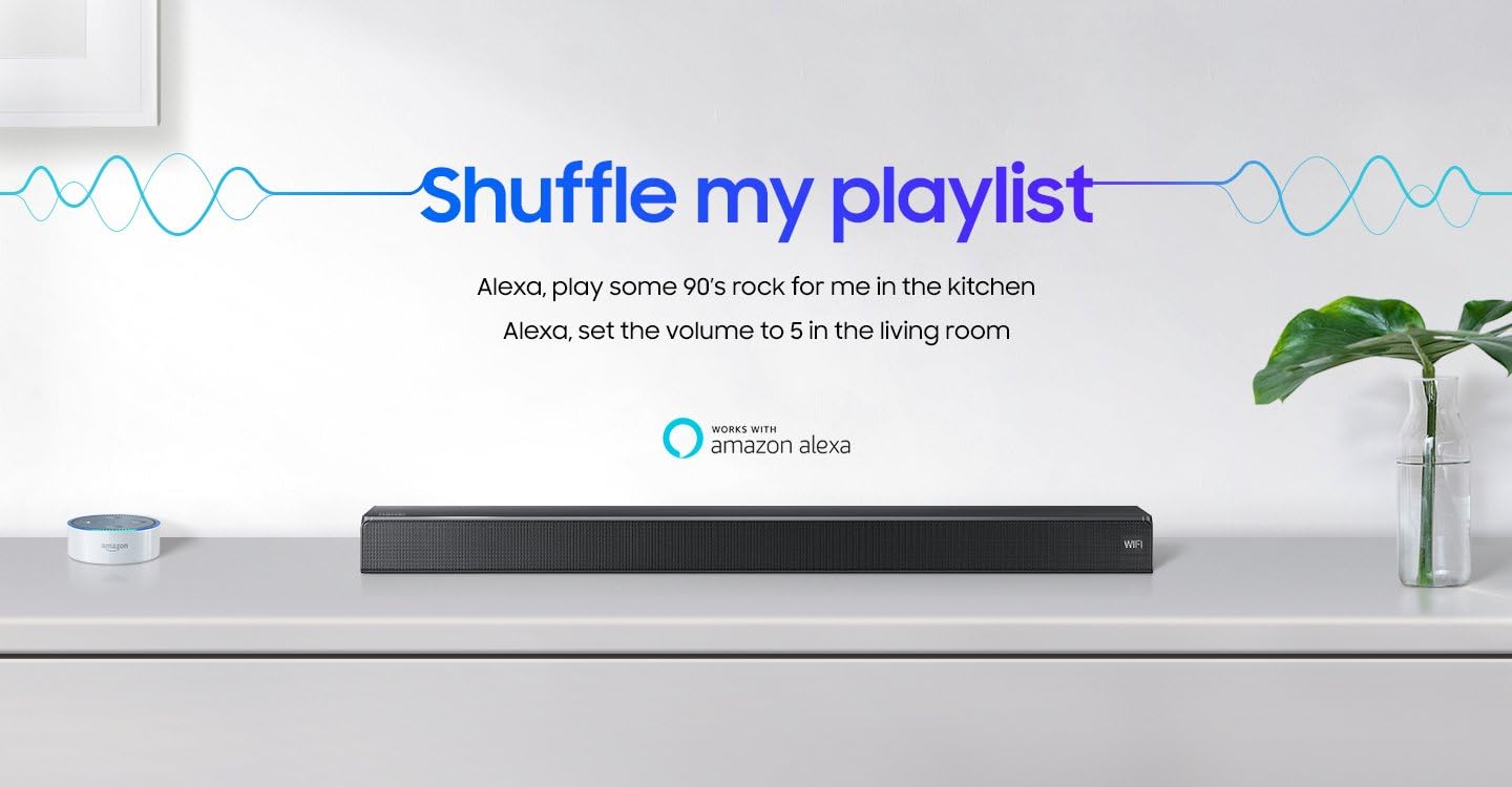 Samsung Soundbar with 'Works with Amazon Alexa' logo