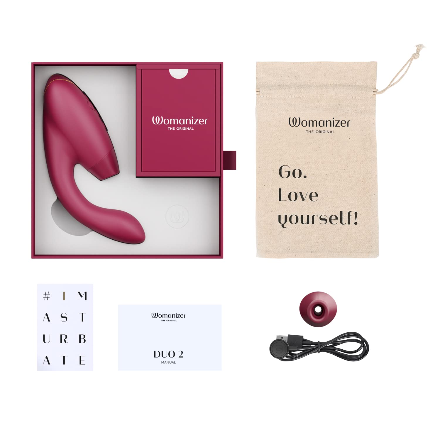 Womanizer Duo 2 Stimulateur féminin clitoridien | Vibromasseur stimulation double clitoris et point G | Suceur de clitoris avec vibro point G | Sex Toy 14 niveaux de puissance | Bordeaux
