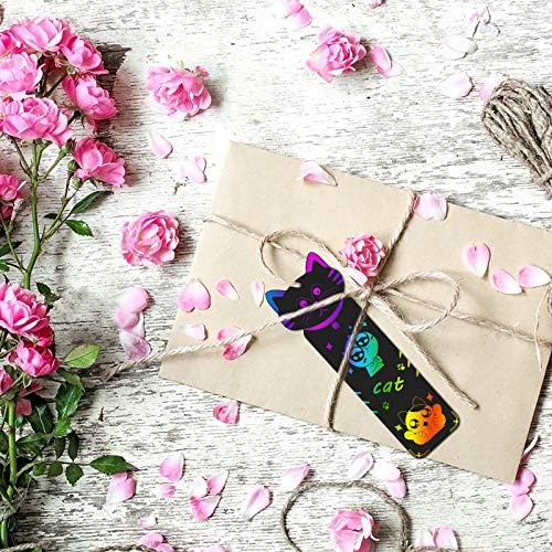 LANMOK 40pcs Animal Scratch Art Bookmark, Magic Scratch Paper Bookmarks Rainbow DIY Gift Tags with 10pcs Wooden Stylus and 40pcs Satin Ribbons for Kids Students School Classroom