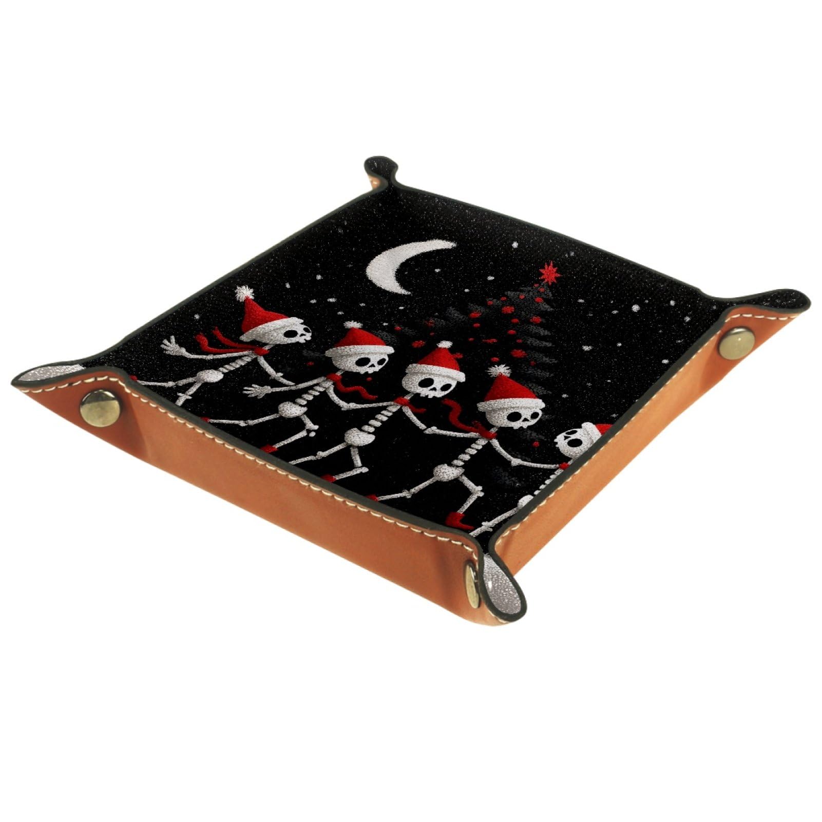 VAPOKF Christmas Skeleton Portable Folding Dice Rolling Tray, Microfiber Leather Dice Holder for Dice Games Like RPG, DND and Other Table Games