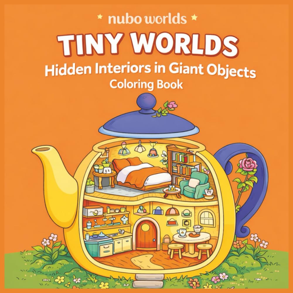 Tiny Worlds - Hidden Interiors in Giant Objects Coloring Book: Cozy Cutaway Homes Inside Everyday Objects | Relaxing and Creative Coloring Book for Adults and Teens | 44 Illustrations