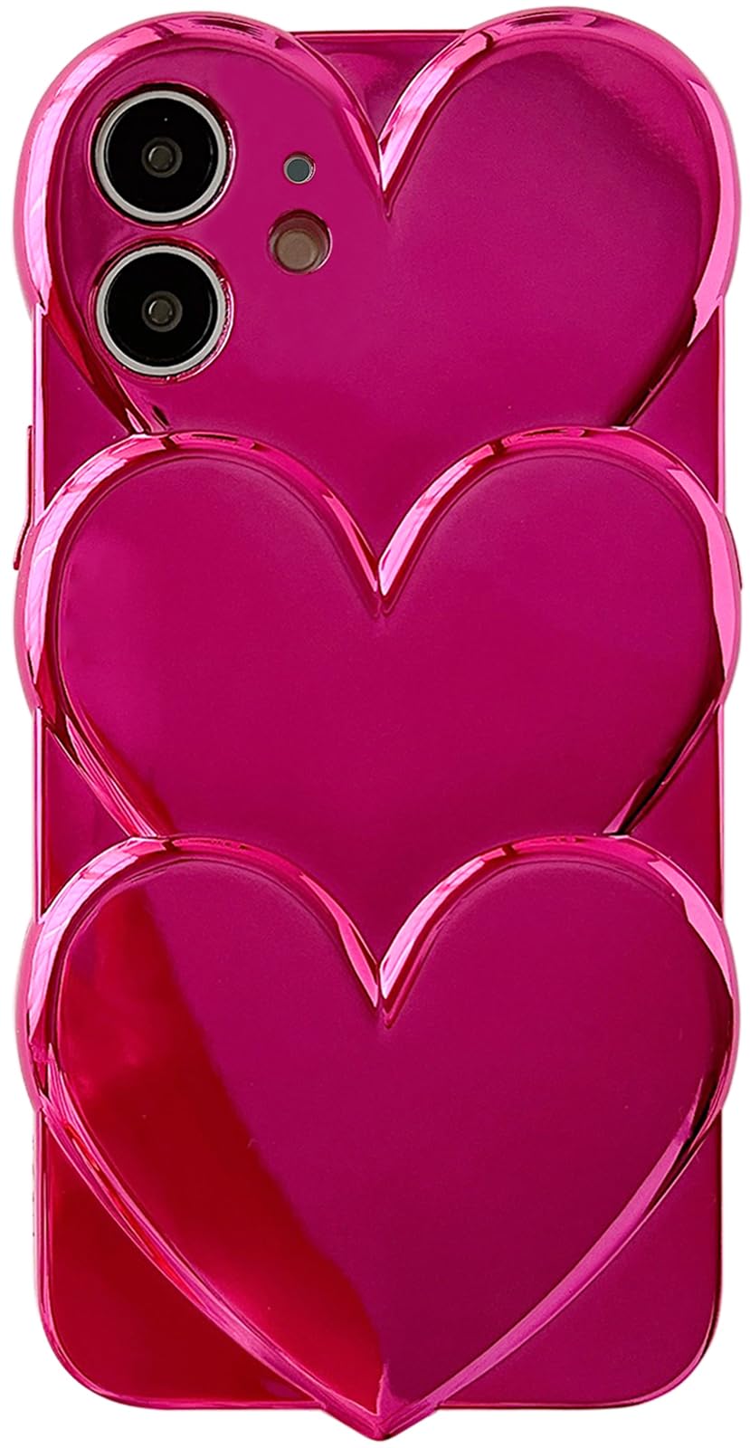 Qokeyfor iPhone 11 Case,Cute 3D Bright Love Hearts Soft Wave Frame Anti-Fingerprint Shockproof Phone Cover Compatible for iPhone Case for Girls Women,Rose Red,for iPhone 11 6.1"