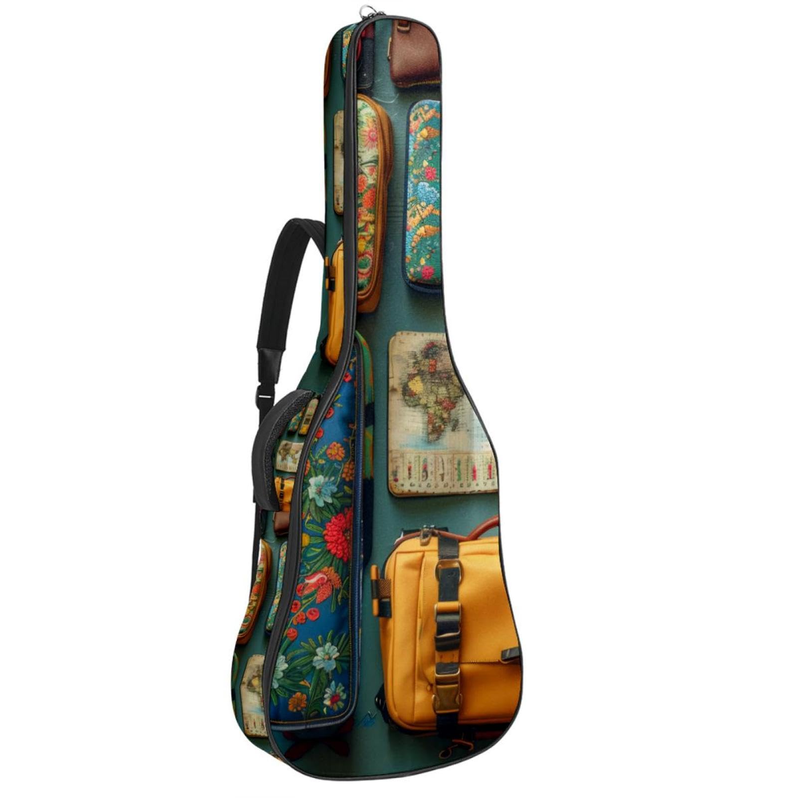 Grand étui universel pour guitare acoustique, convient pour guitare acoustique de 101,6 cm, 101,6 cm, sac de transport étanche avec couche de protection, motif valise, multicolore, 42.9x16.9x4.7 in,