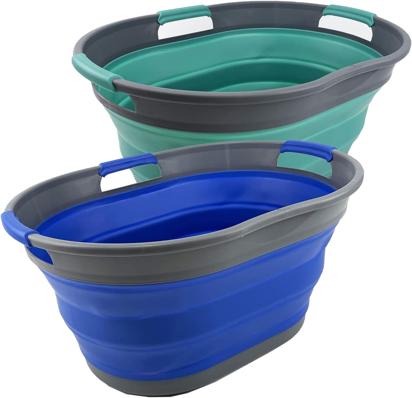 SAMMART 25L (6.6 gallon) Collapsible Plastic Laundry Basket - Foldable Pop Up Storage Container/Organizer - Portable Washing Tub - Space Saving Hamper/Basket (Purplish Blue + Turquoise Blue)