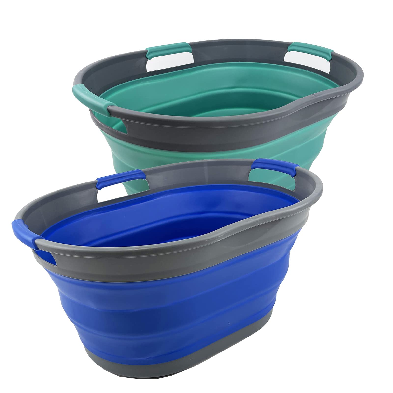 SAMMART 25L (6.6 gallon) Collapsible Plastic Laundry Basket - Foldable Pop Up Storage Container/Organizer - Portable Washing Tub - Space Saving Hamper/Basket (Purplish Blue + Turquoise Blue)