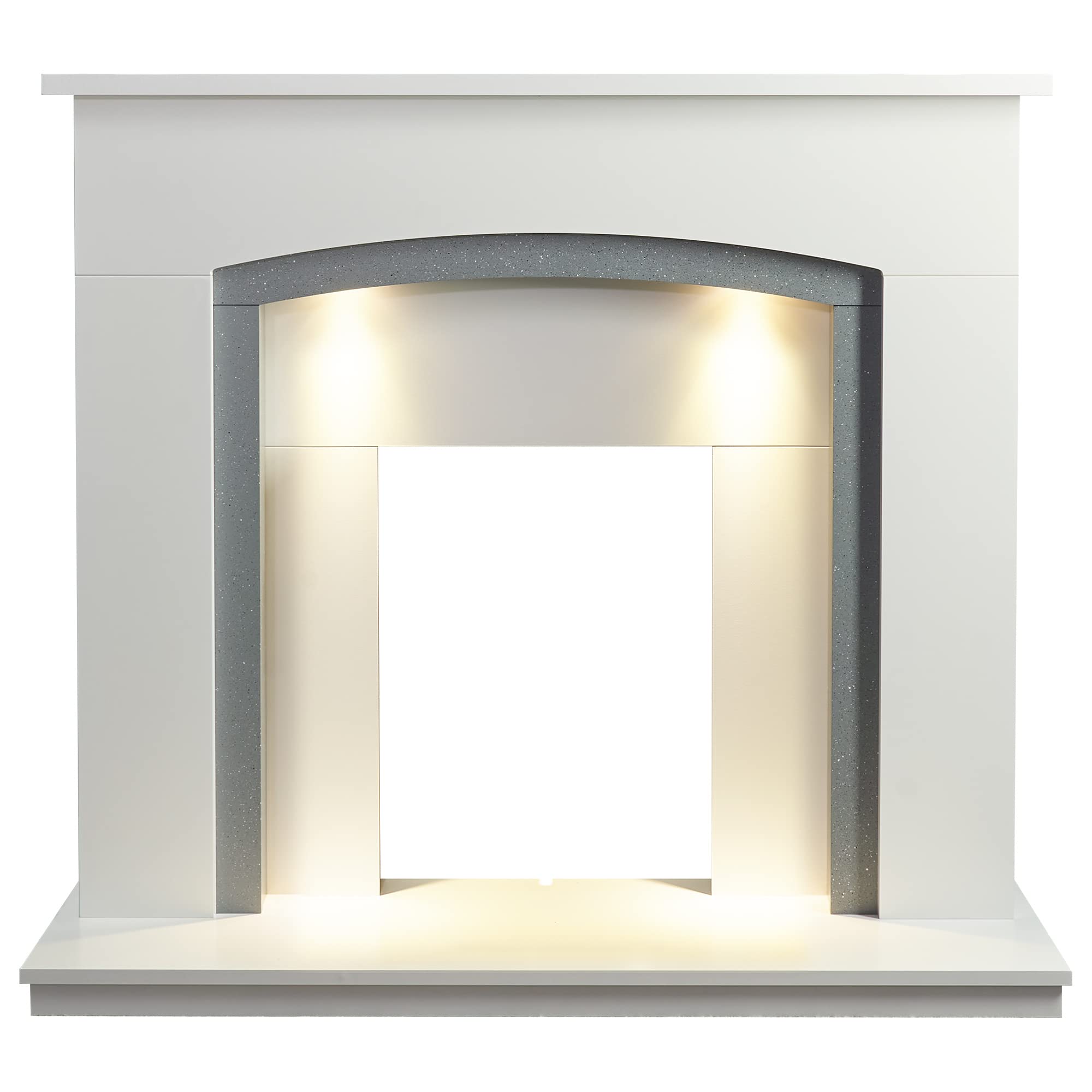 Adam Savanna Fireplace - Pure White & Grey - 48 Inch - Downlights