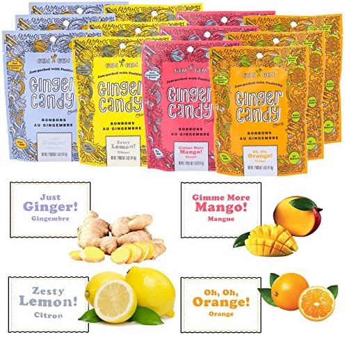 Gem Gem Ginger Candy Chewy Ginger Chews (Assorted Mix, 5.0oz, Pack of 12)