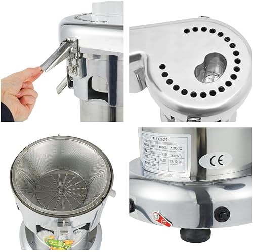 Miniatura 4 de QUEWATSA Máquina de exprimidor, fabricante de jugo de frutas y verduras de 110V, extractor de jugo centrífugo construido de acero inoxidable,