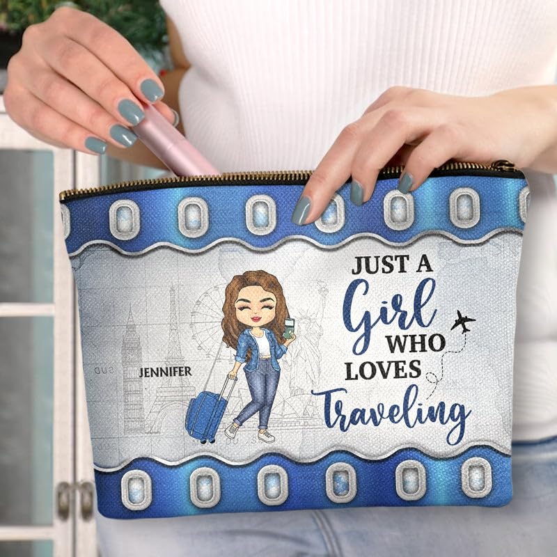 Personalized Cosmetic Bag - Just A Girl Who Loves Traveling - Gift For Travel Lovers3