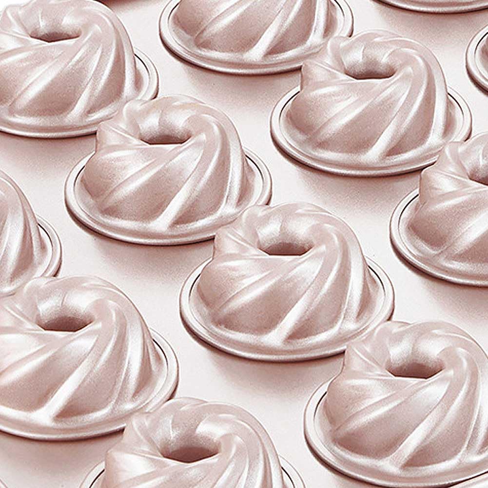 CANDeal Bandeja para Hornear Pasteles Antiadherente En Forma De Espiral para Hacer Pasteles Bundt del Tamaño De Un Bocado, Bandeja para Hornear Pasteles De Tubo Estriado (20 cavidades)