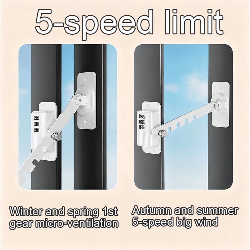 Adjustable Proof Window Security Lock, 1 Pack White 5-Position Code Window Restrictor for Home Apartment Sliding Safety, No Drill Latch Lock for Pet Protection