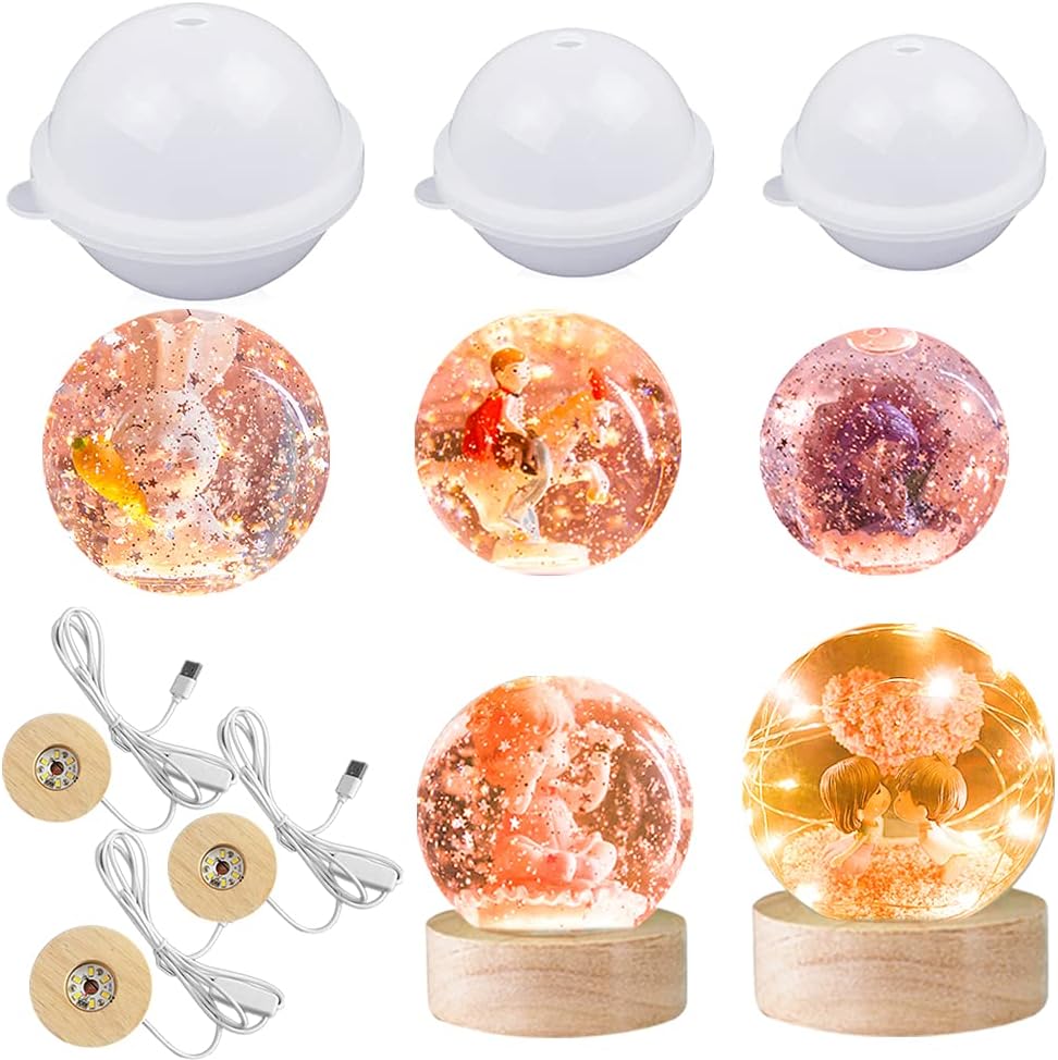 6Pcs Large Sphere Light Resin Molds, LED Round Silicone Molds for Resin, Crystal Ball Lamp Molds