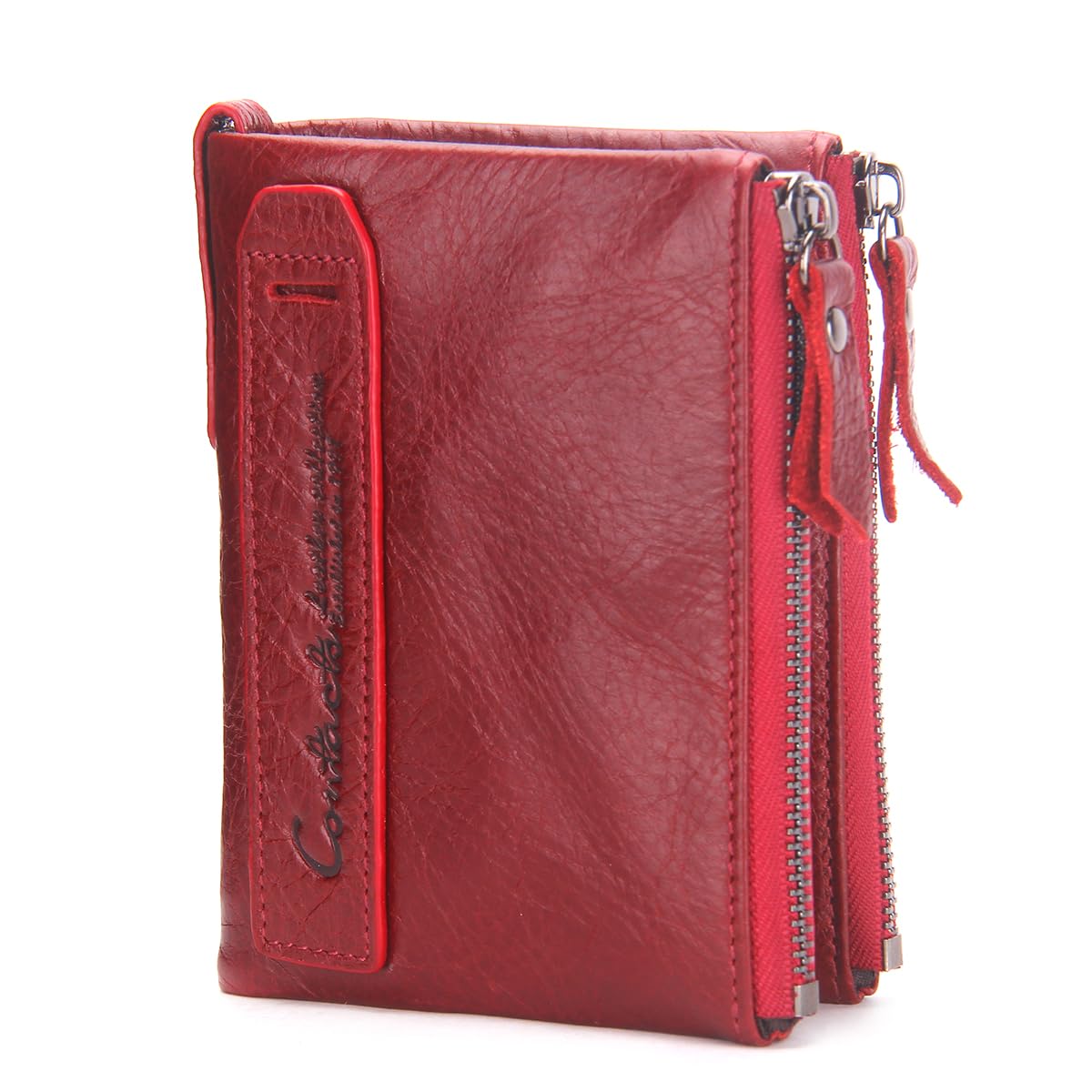 sam's design Mens/Womens Genuine Leather Wallet RFID Blocking Bifold Double Zipper Coin Pocket Purse Red-picture-53