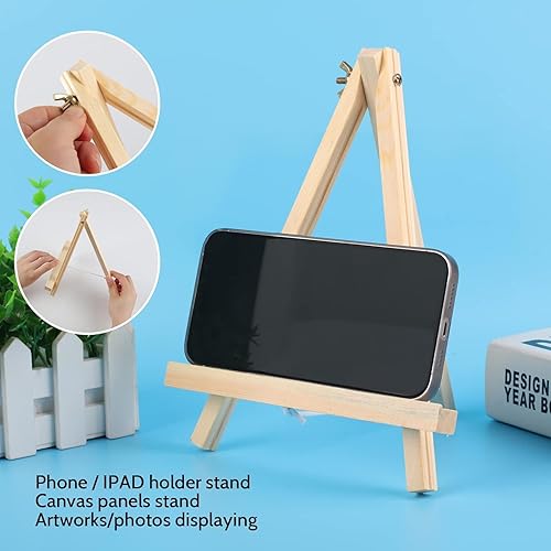Miniatura 4 de Paquete de 26 caballetes de madera de 9 pulgadas, caballete de fiesta de pintura, caballetes de mesa para niños, estudiantes, para pintura, lienzo