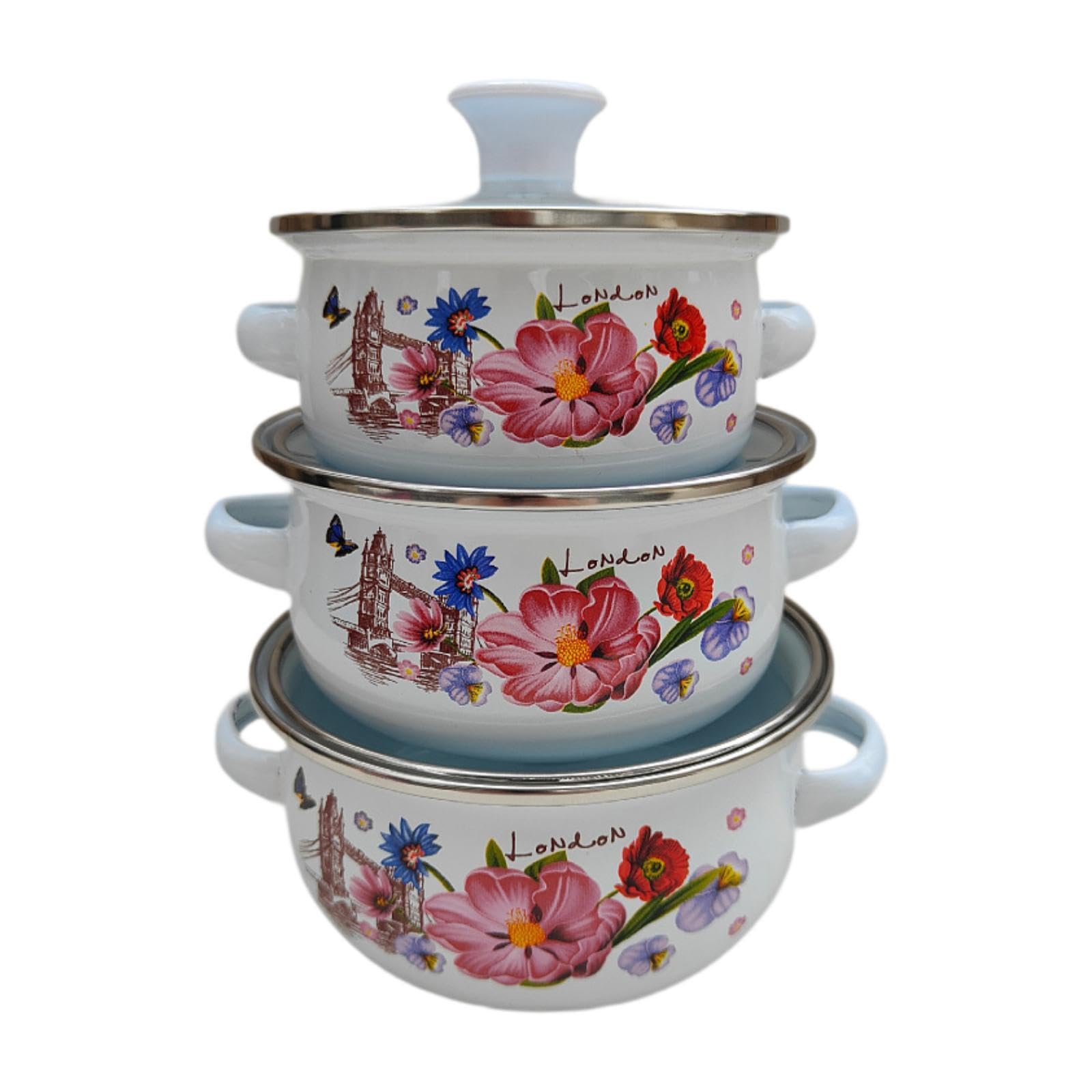 Baoblaze 3X Enamel Stockpot avec Couvercle de Soupe Profonde Pot antiadhésif en émail d'émail, A