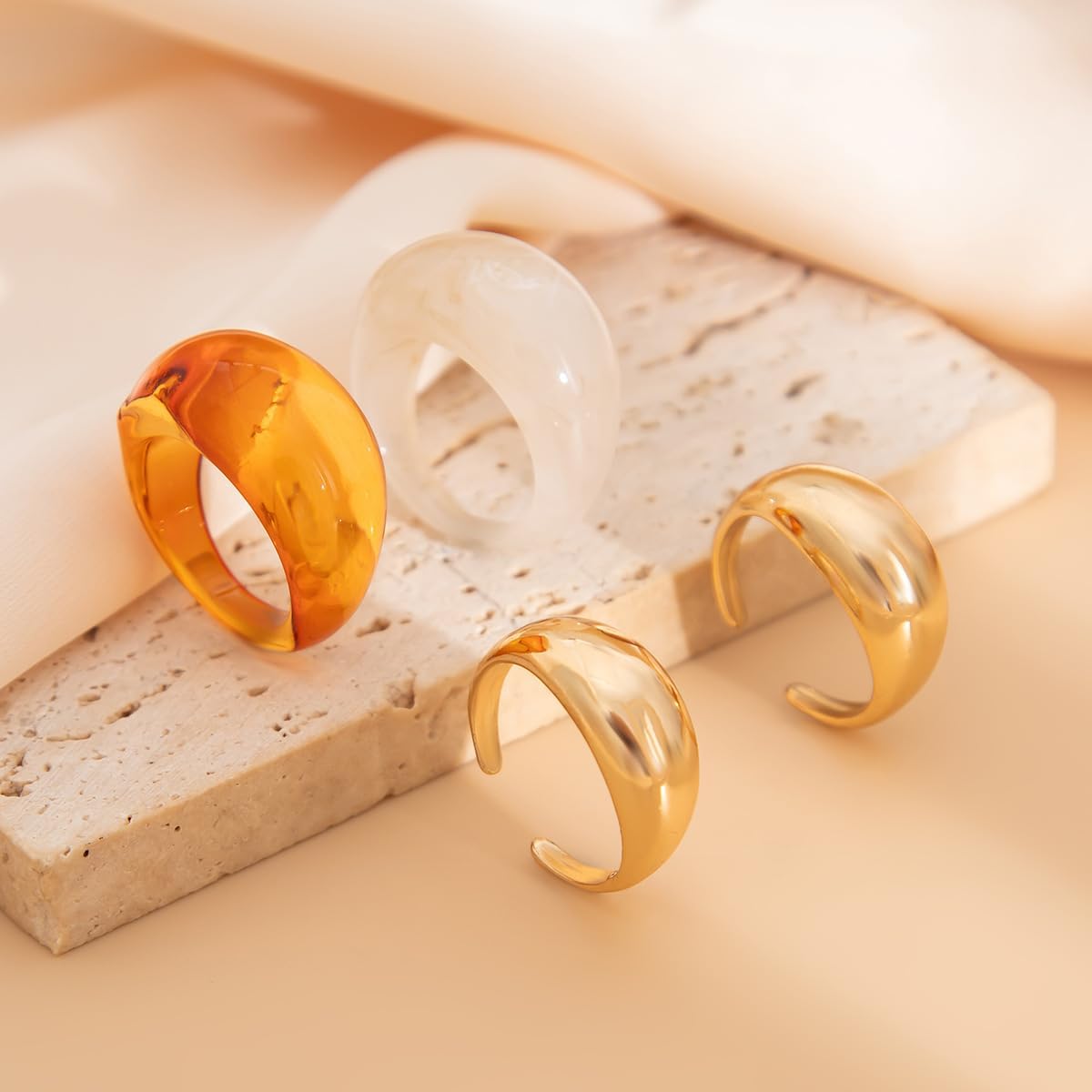 Chunky Gold Ring Set for Women Vintage Colorful Stackable Resin Rings Trendy Punk Irregualr Knuckle Rings Jewelry for Party image 4