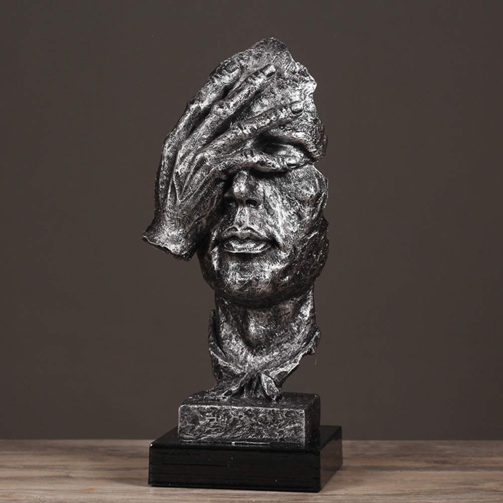 Abstract Creative The Thinker Statue,Hand and Face Statues Sculptures Desk Decorations Art Ornaments Figurine for Home Living Room Decor-f 14x12x33cm(6x5x13inch)