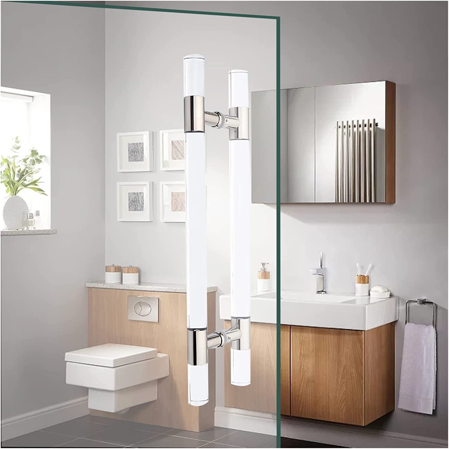 Wdsopk Sliding Barn Door Handle Indoor Shower Door Handle,23/31/39/47/59 In Long Crystal Clear Acrylic Push Pull Bar,For Barn/Bathroom/Office,Double Side Mount