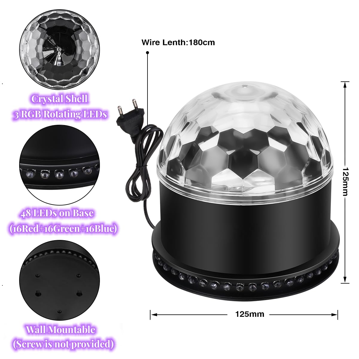 Discokugel, BLITZWILL 5W LED Discolicht Partylicht RGB Discokugel 51 LEDs Musikgesteuert & Automatischer Modus mit EU Stecker, Bühnenlichter Disco Party Licht Deko für Heim Geburtstag Weihnachten KTV