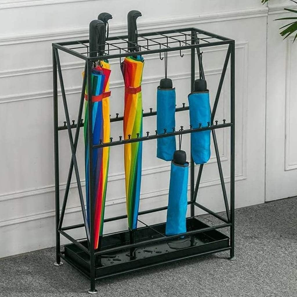 Black Metal Hollow Umbrella Stand, Hallway Commercial High Capacity Separate Umbrella Holder Rack，Drip Tray