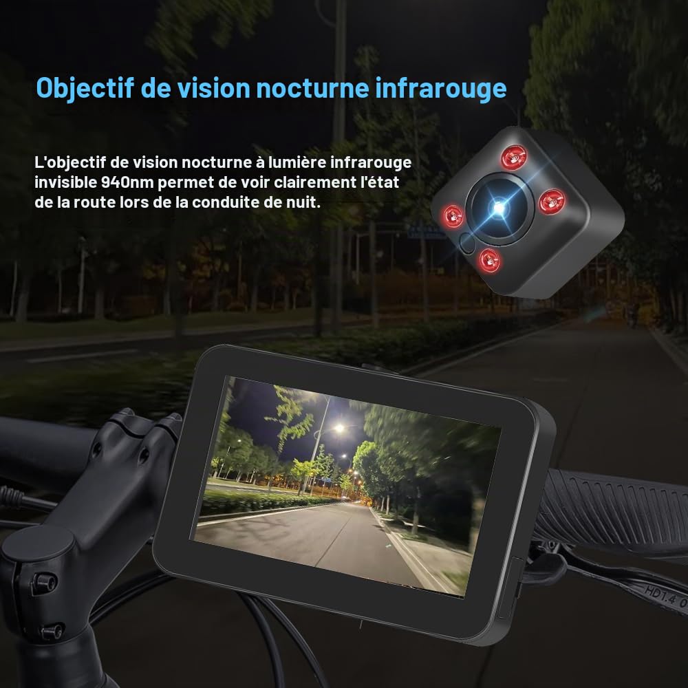 VSYSTO Rétroviseur de vélo, caméra de recul HD 4,3
