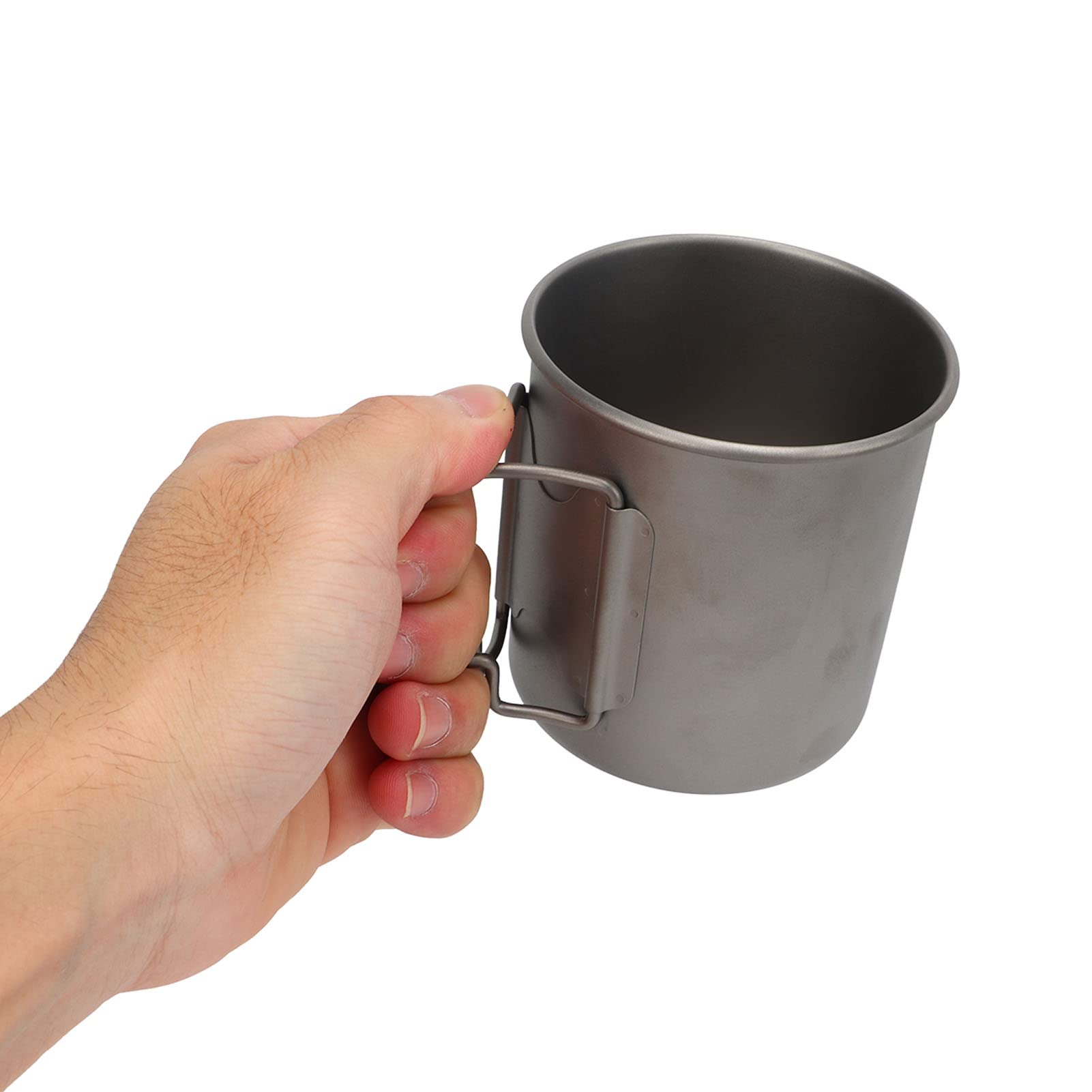 Camping Titanium Cup, 500 ml zaokrąglona krawędź Lekki przenośny kubek ze składanym uchwytem do użytku na zewnątrz