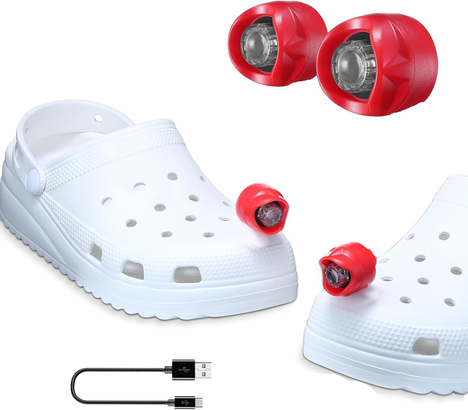 RAHAN Rechargeable Flashlights Compatible with Croc,2 PCs Flashlights Attachment for Shoe, LED Clogs Light with 3 Light Modes for Dog Walking, Camping, Running, Suitable for Adults Kids, Green