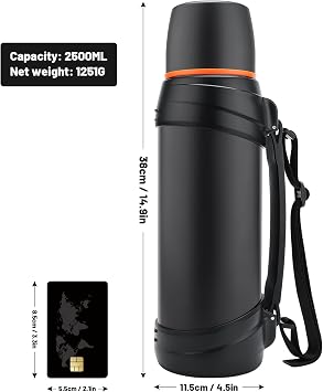 Large Flask - 2.5l Stainless Steel Insulated Bottle for Travel with BPA Free Cup - Oversized Vacuum Bottle