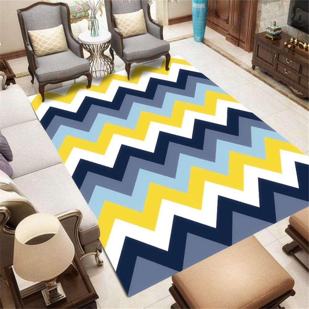 Tapis sol jaune polyligne rayé 100x160cm pour restaurant et chambre