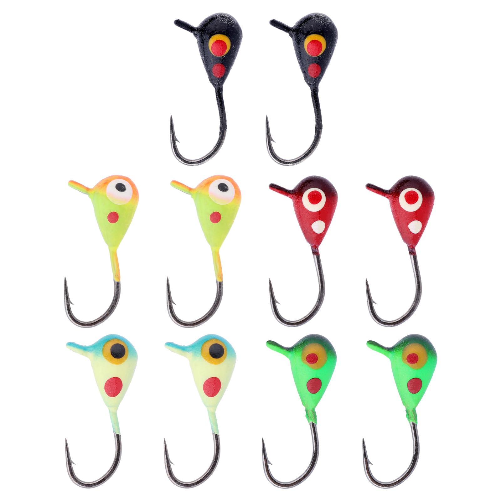 10szt Przynęt Połowu Podlodowego Zestaw, Wolfram w Kształcie Łzy Przynęty do Połowu Podlodowego z Realistycznymi Oczami 3D i Ostrymi Haczykami do Crappie Bluegill Walleye i Okoni Słonecznych