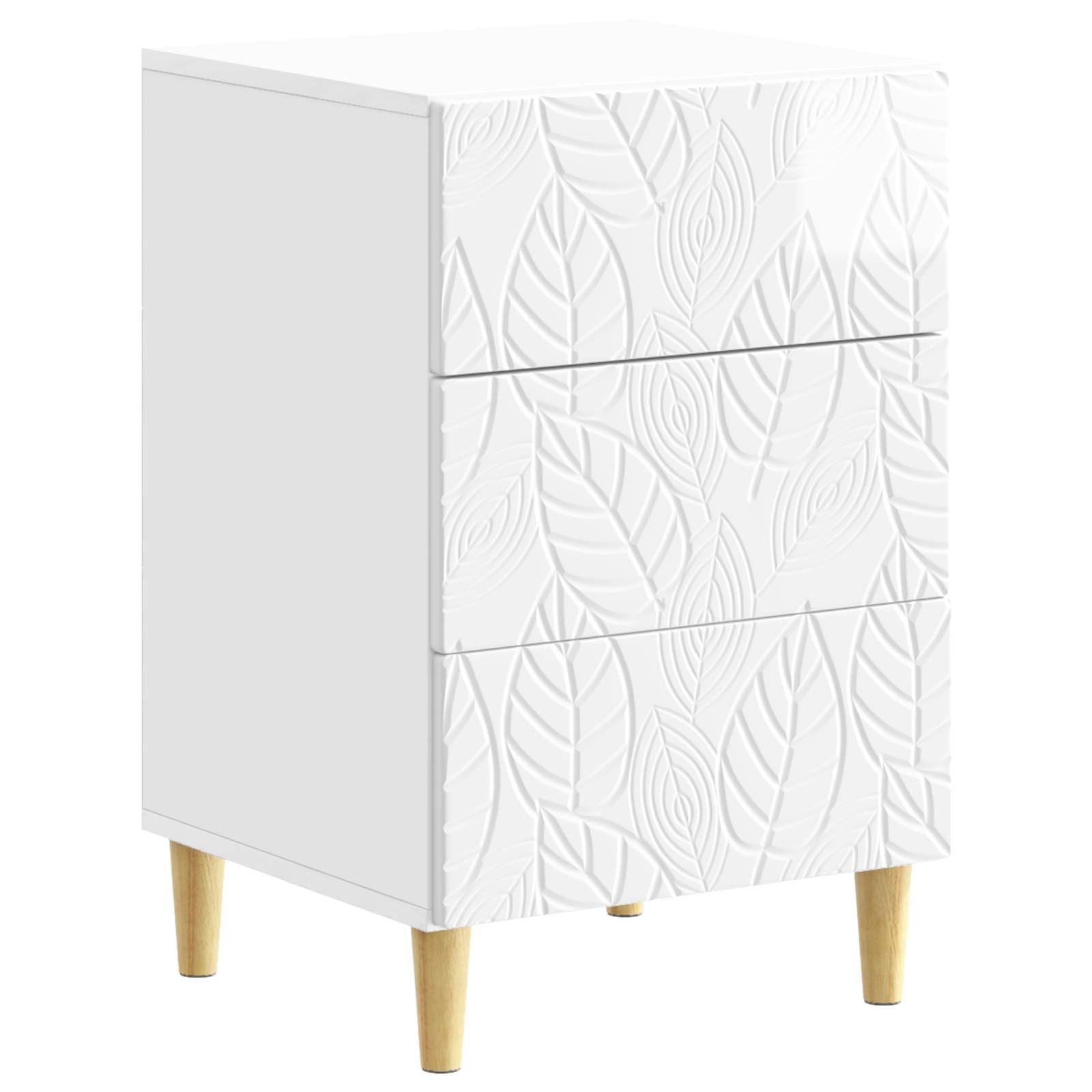 Table de chevet blanc brillant pour organiser votre chambre avec ses 3 grands tiroirs