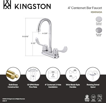 Kingston Brass KB491ADA Vista Bar Faucet, 4-3/4, Polished Chrome